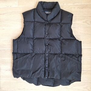 Lands End cozy unisex black goose down snap front puffer vest with pockets - XL